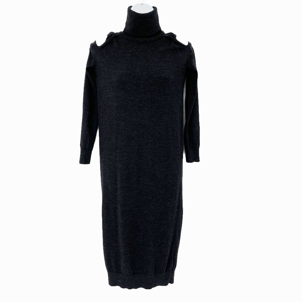 All Saints Neri Funnel Sweater Dress Sz XS Gray Wool Turtleneck Cold Shoulder